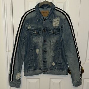 Men’s Carbon Denim Jacket With Black&White Stripe Sz S